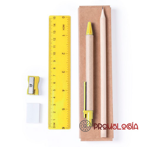 ESC1215 Set-escritura-Gason-0 Set escritura de cartón natural compuesto por bolígrafo lápiz, regla, sacapuntas y goma.
